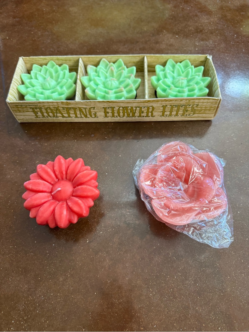 Floating Flower Candle Set — Green Succulent & Red/ Pink Floral